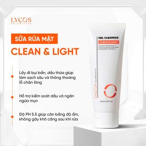 Gel rửa mặt LYCOS Clean & Light Làm Sạch Sâu, Hỗ Trợ Kháng Viêm, Làm Dịu Da 100ml